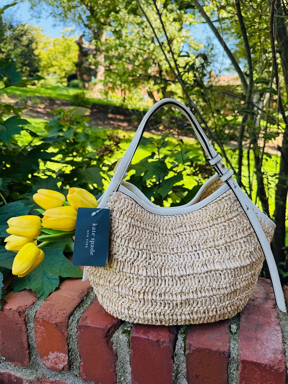 Kate Spade Deco Straw Small Tulip Tote Bag Natural Cream - Picture 8 of 16